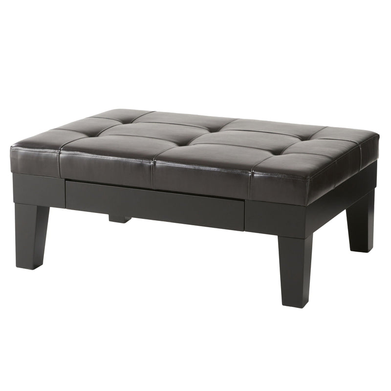 Chatham Ottoman With Drawer Leather Storage Solution - Dark Coffee by HouseOfZazla