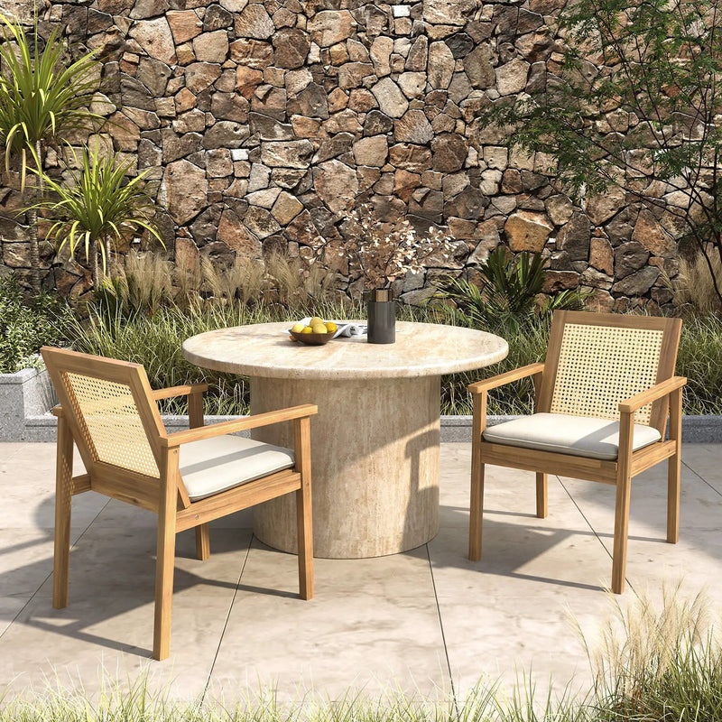 Preston Outdoor Dining Chair With Cushion Set of 2 - Teak / Beige by HouseOfZazla