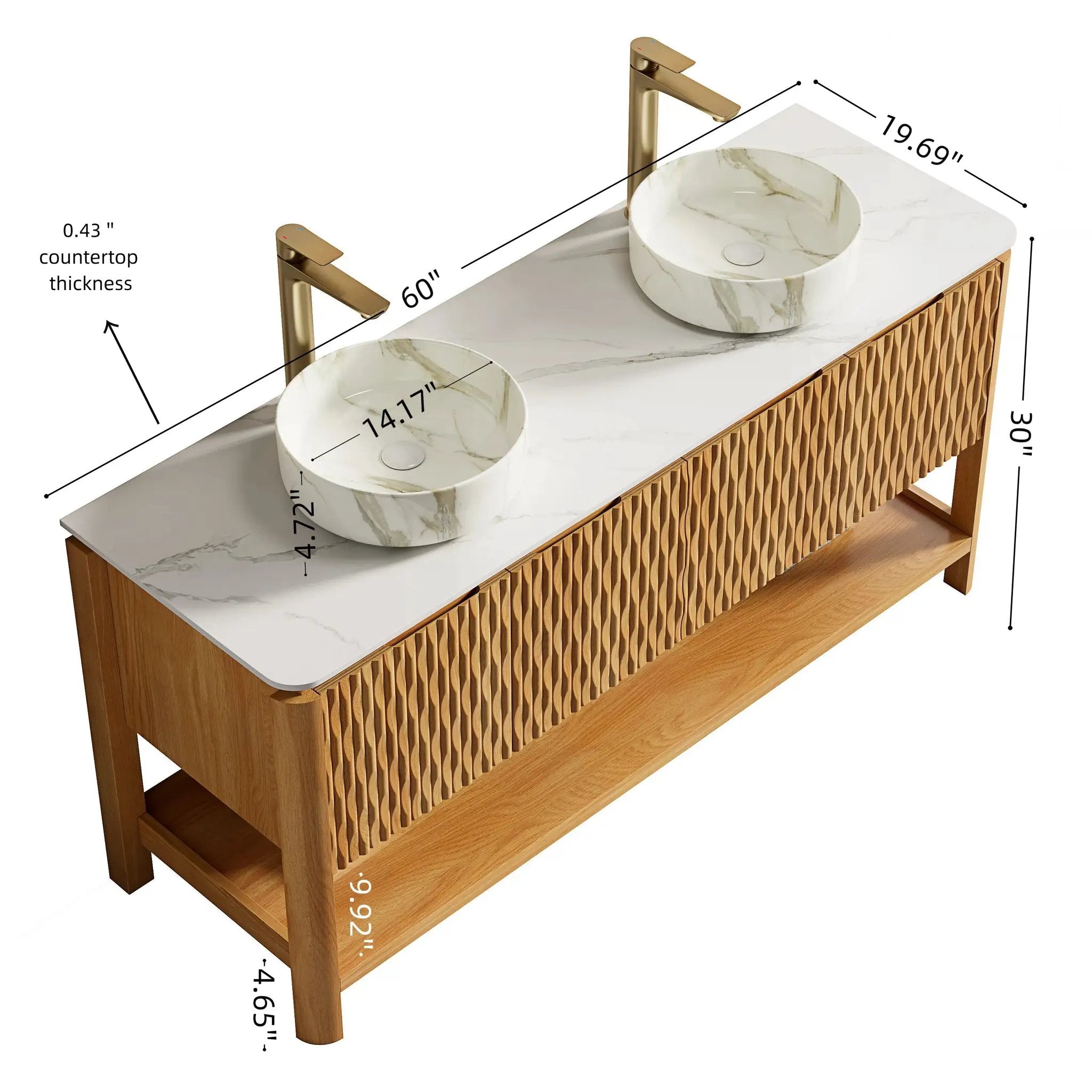 SHARMA 60" Bathroom Vanity & Sinks - Freestanding Plywood Storage Cabinet by HouseOfZazla