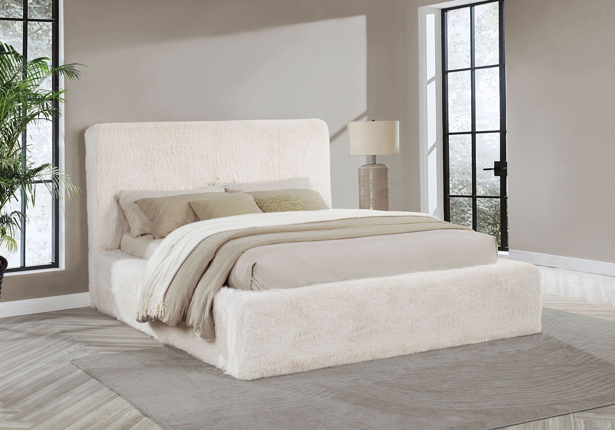 Rebecca Faux Fur Upholstered Eastern King Bed Cream by Unique Piece Furniture
