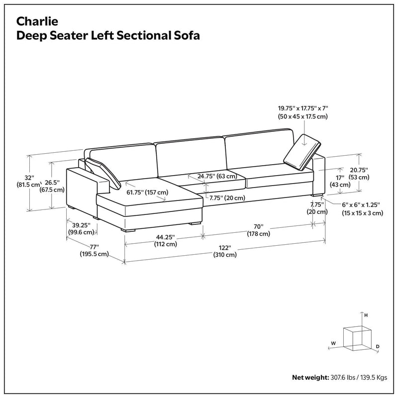Charlie - Upholstered Deep Seater Sectional Sofa by Unique Piece Furniture