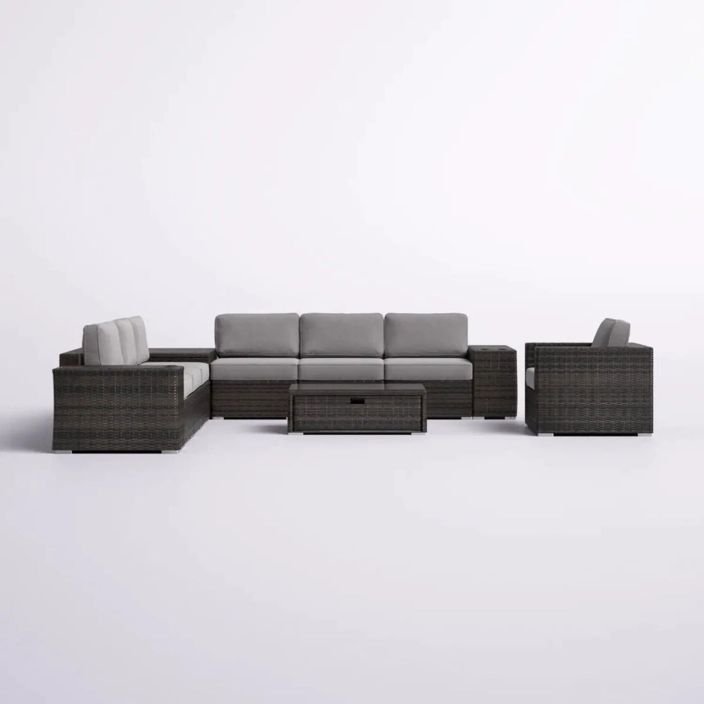 Modern Patio Rattan Sectional Set With Cushions by HouseOfZazla