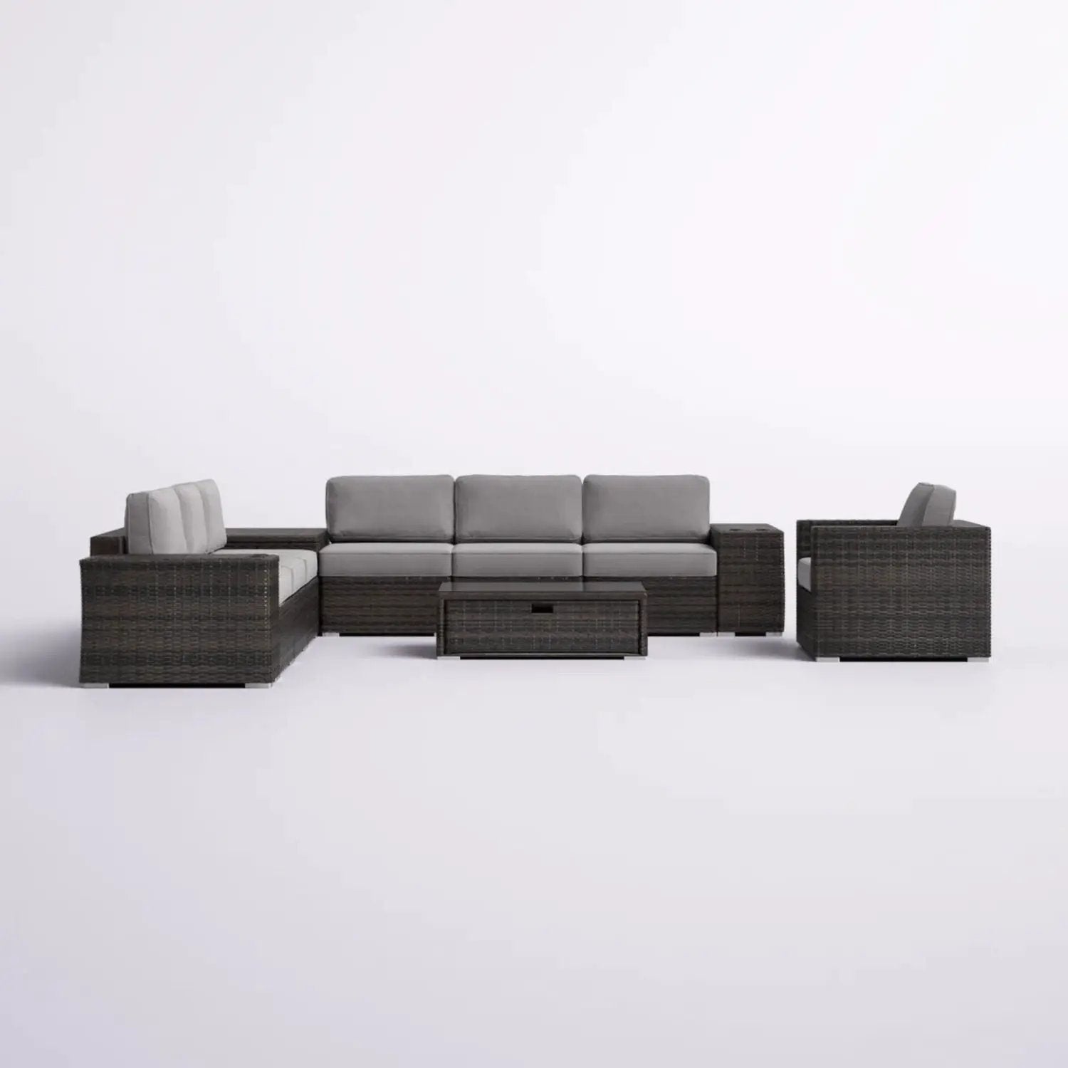 Modern Patio Rattan Sectional Set With Cushions by HouseOfZazla