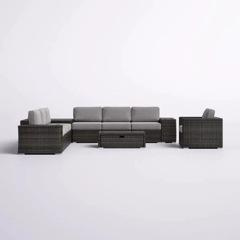 Modern Patio Rattan Sectional Set With Cushions by HouseOfZazla