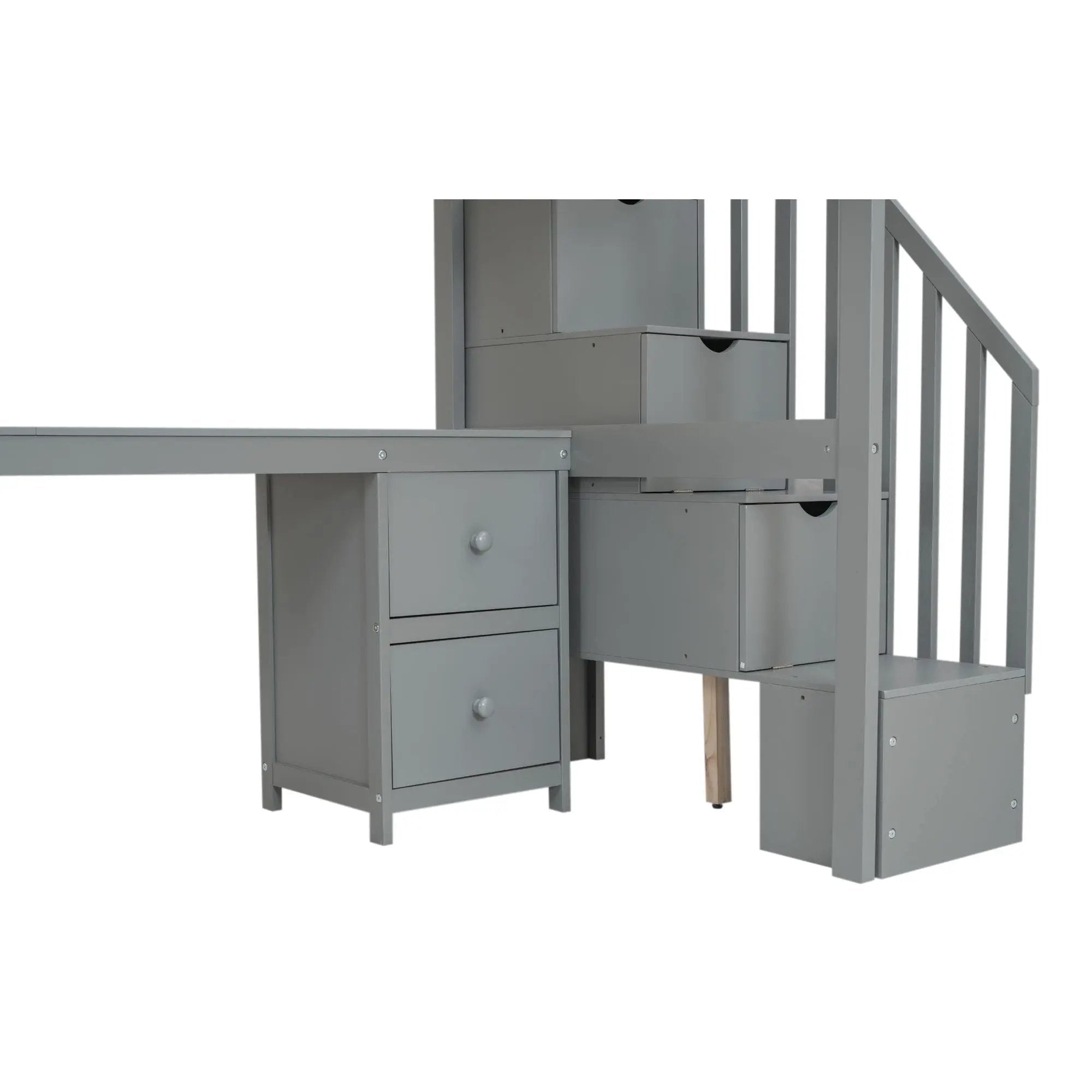 Loft Bed Frame With Built In Desk And Double Storage Drawers