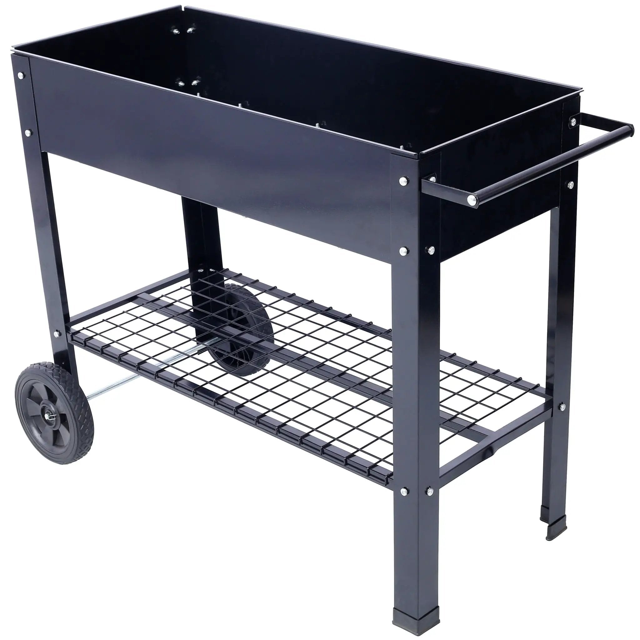 Elevated Mobile Raised Ergonomic Metal Planter Garden Bed With Wheels Powder Coated Steel - Black by Unique Piece Furniture