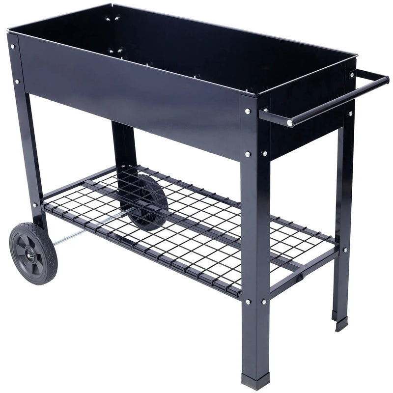 Elevated Mobile Raised Ergonomic Metal Planter Garden Bed With Wheels Powder Coated Steel - Black by Unique Piece Furniture