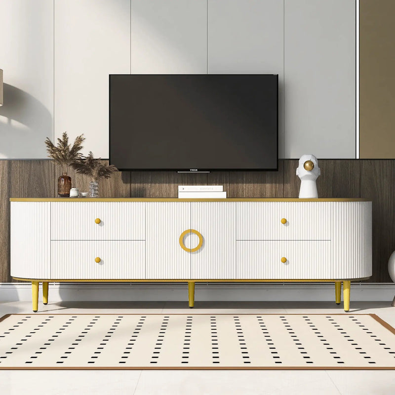 Modern TV Stand For TVs Up To 80", Entertainment Center With 4 Drawers And 1 Cabinet, Wood TV Console Table With And Handles For Living Room - White by Unique Piece Furniture