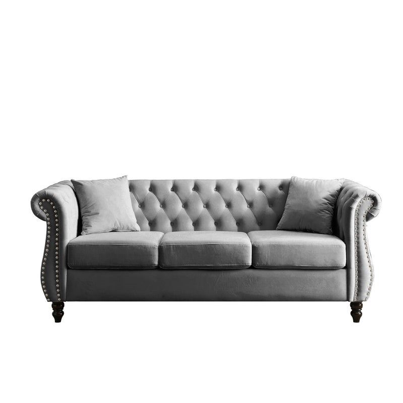 Chesterfield Sofa With Rolled Arms And Nailhead Trim by HouseOfZazla