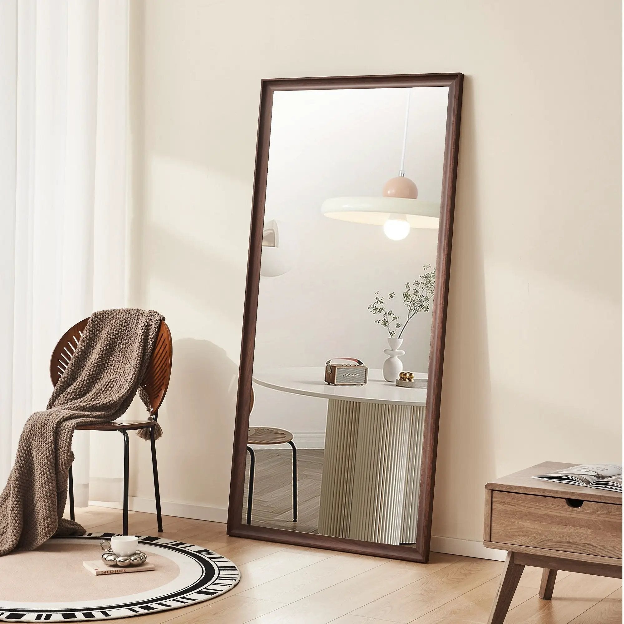 Vintage Full Length Mirror Wall Mounted With Faux Wooden Frame - Brown by Unique Piece Furniture