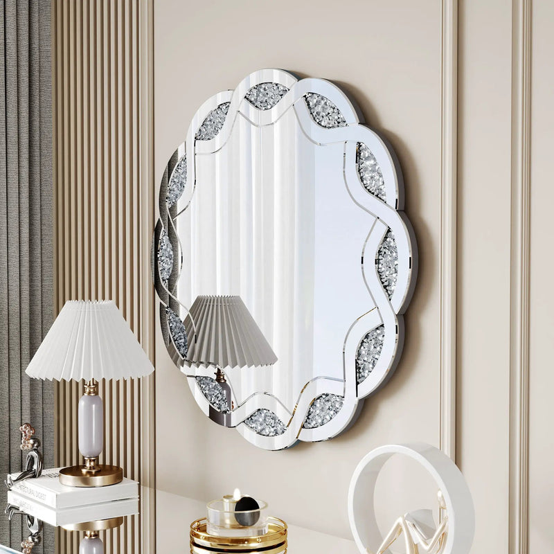 Silver Crush Diamond Round Wall Mirror by HouseOfZazla
