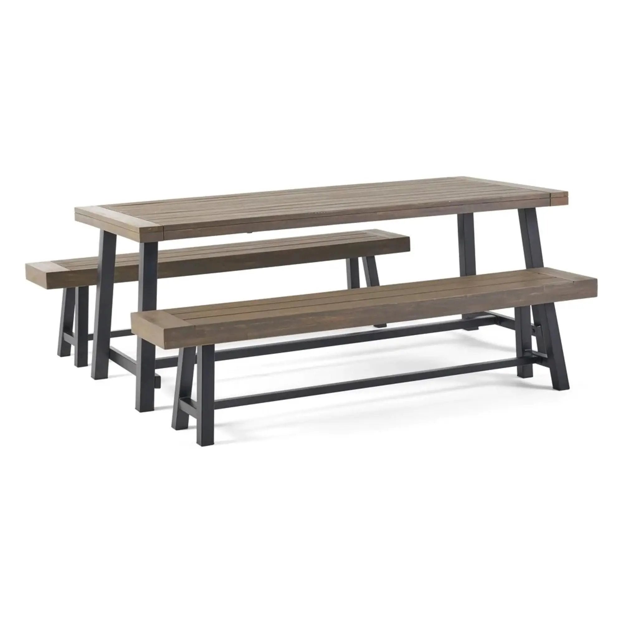Outdoor 3 Piece Picnic Dining Set - Gray / Rustic Metal by HouseOfZazla