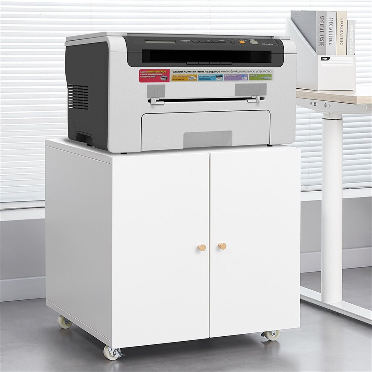 Office Furniture Copier Cabinet 2 Door Steel Copier Stand Mobile Pedestal File Printer Stand, photo 15 of 28
