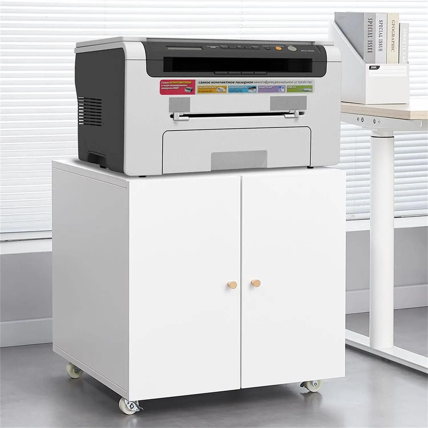 Office Furniture Copier Cabinet 2 Door Steel Copier Stand Mobile Pedestal File Printer Stand by Unique Piece Furniture