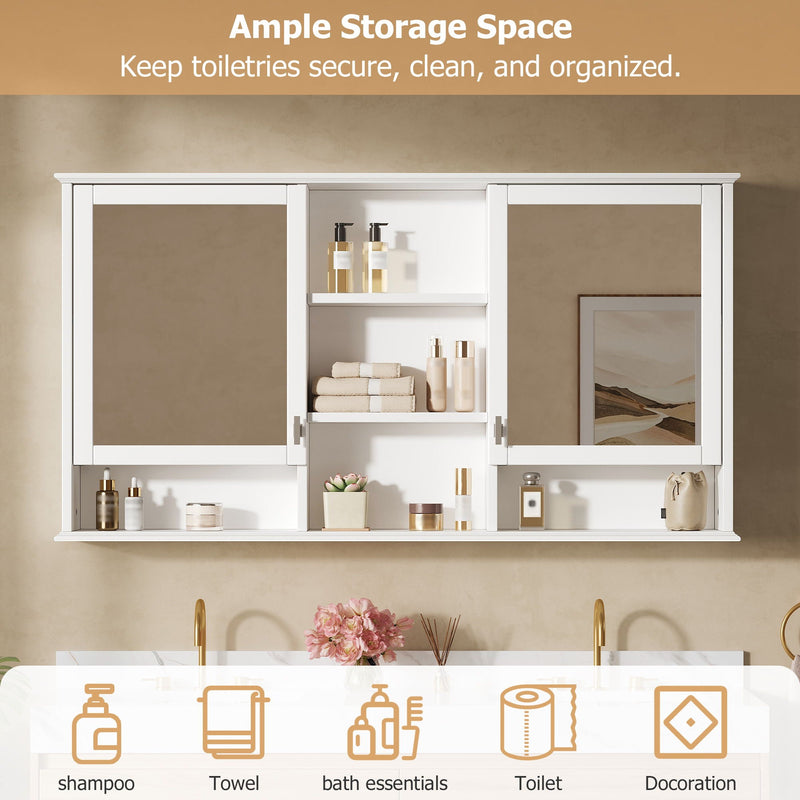 Wall Mount Mirror Cabinet With Adjustable Shelves - White by HouseOfZazla