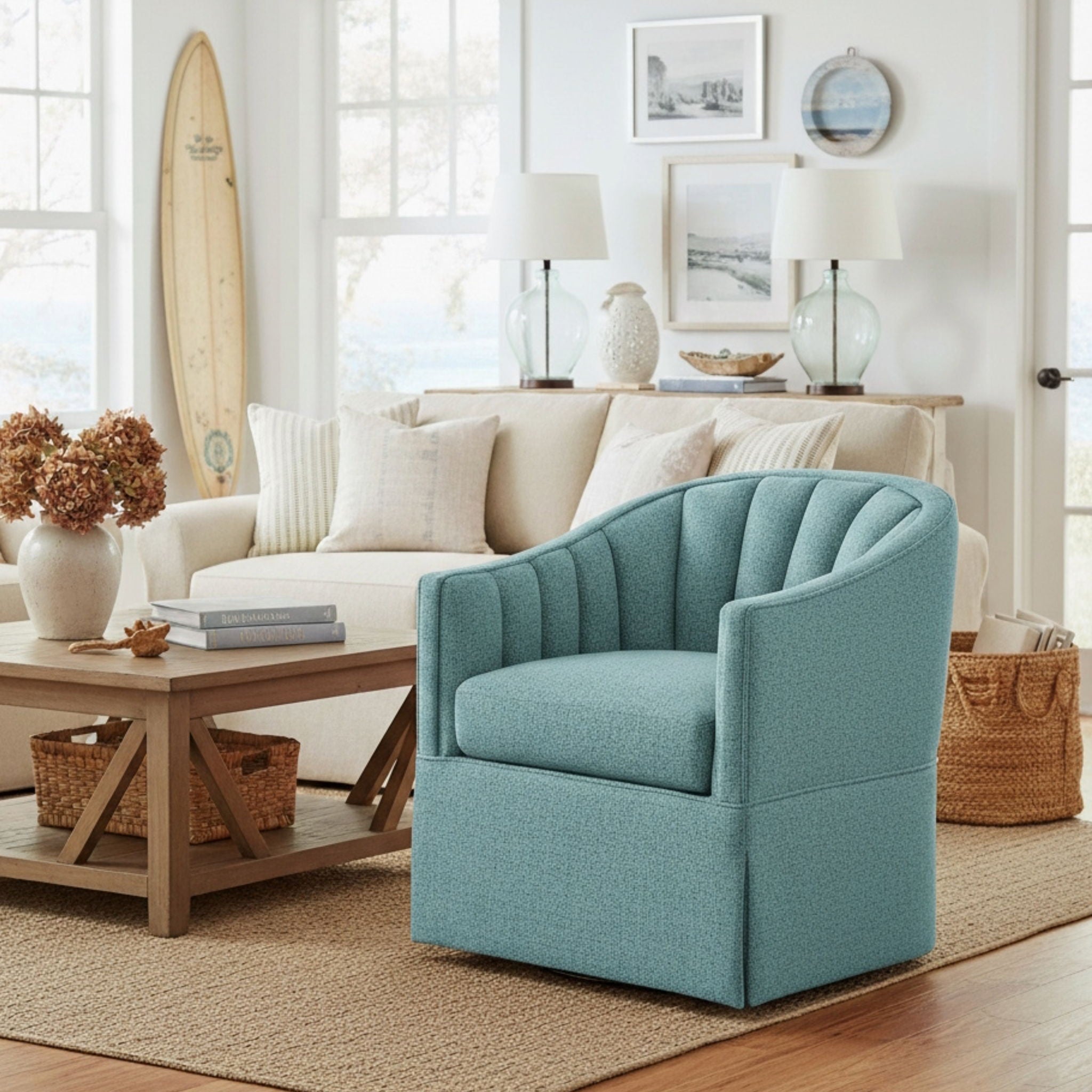 Solitude - Skirted Swivel Accent Chair With Hemp Like by HouseOfZazla