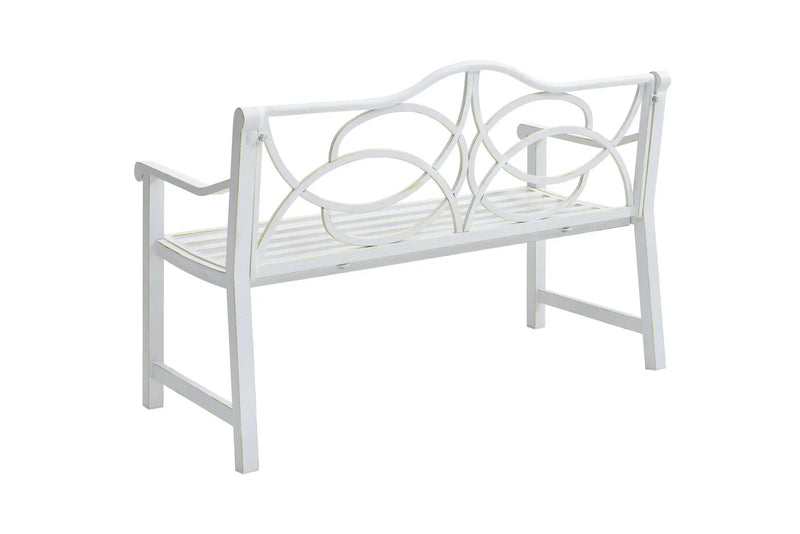 Outdoor Garden Patio Bench With Backrest And Armrest, Slatted Seat For Park, Yard & Porch, Balcony, Accommodates 2 - 3 People - White by Unique Piece Furniture