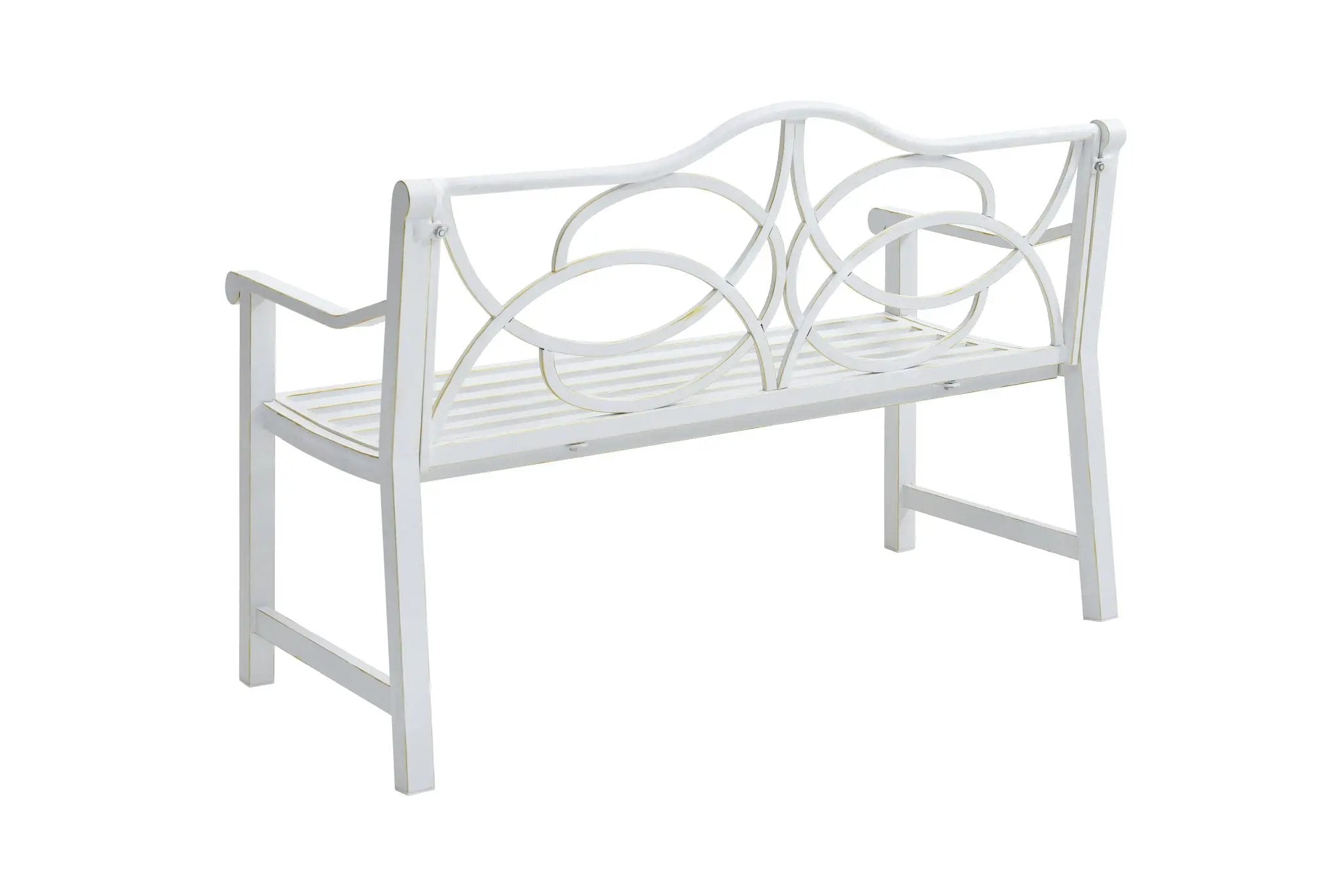 Outdoor Garden Patio Bench With Backrest And Armrest, Slatted Seat For Park, Yard & Porch, Balcony, Accommodates 2 - 3 People - White by HouseOfZazla