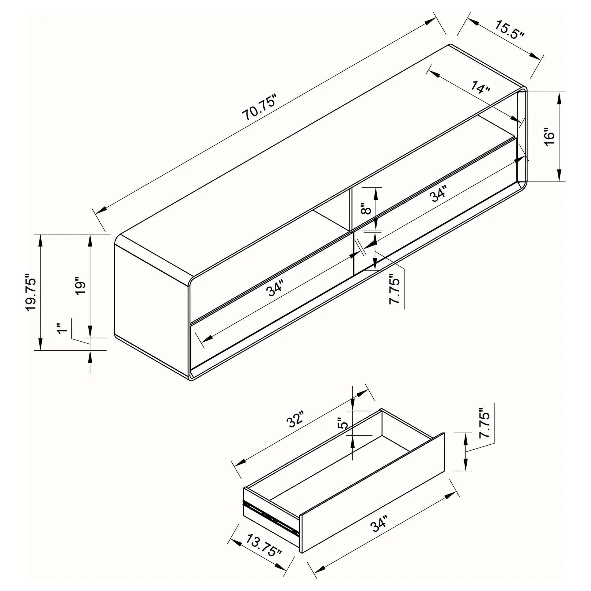 Cordova - 2 Drawer TV Stand - Gloss White by HouseOfZazla