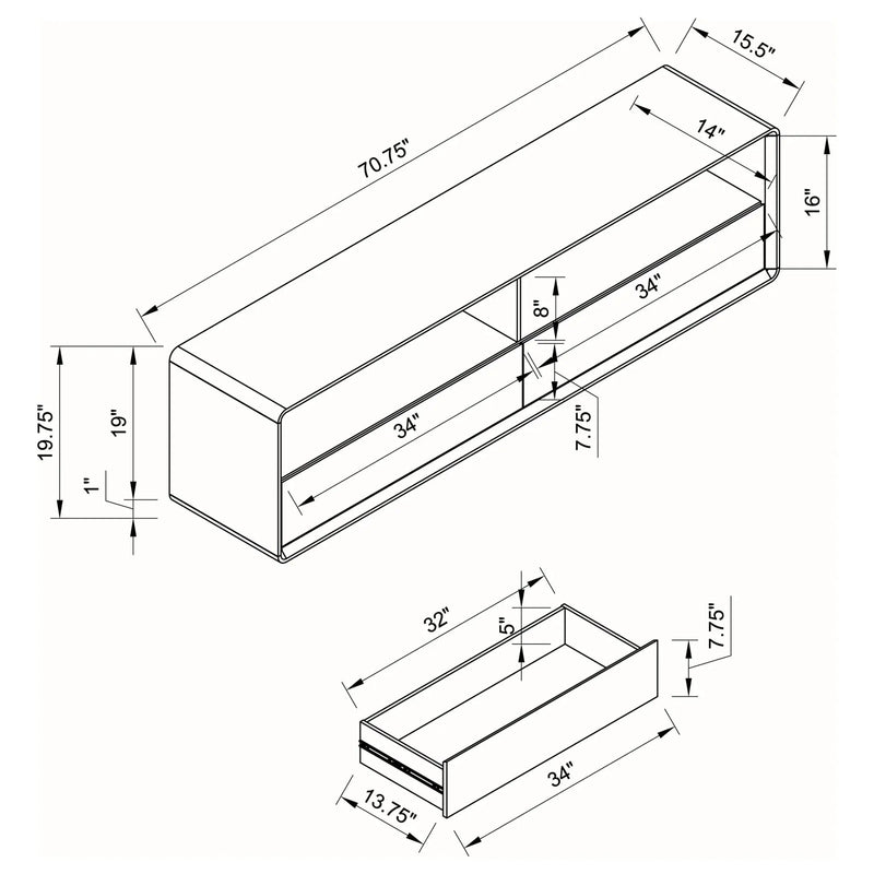 Cordova - 2 Drawer TV Stand - Gloss White by HouseOfZazla