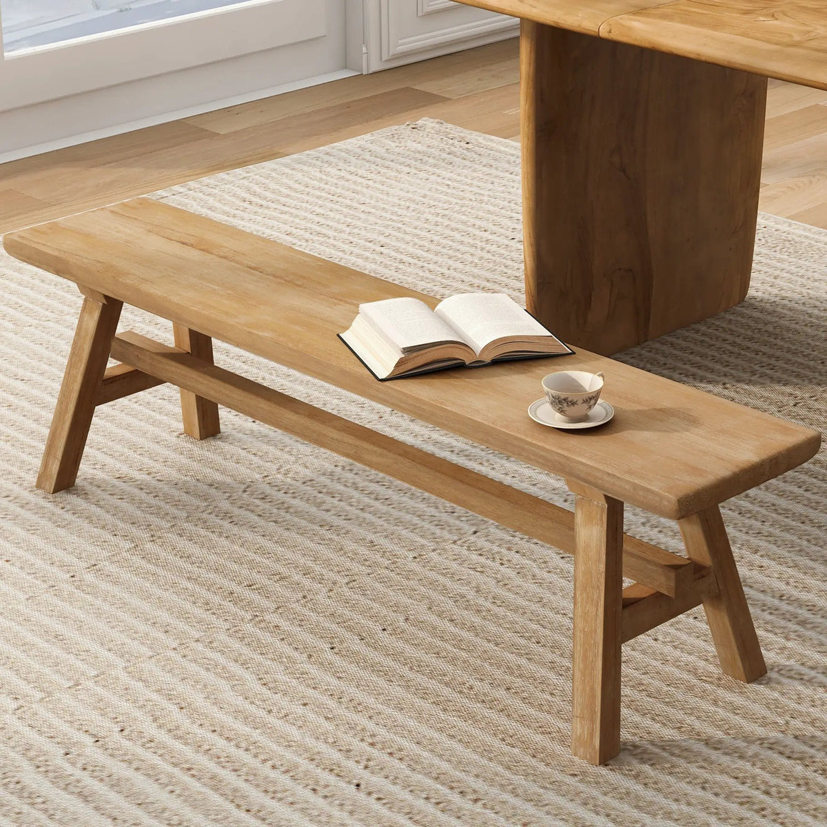 55" Farmhouse Wood Bench - Rustic Solid Wood Dining Room & Entryway Bench by HouseOfZazla