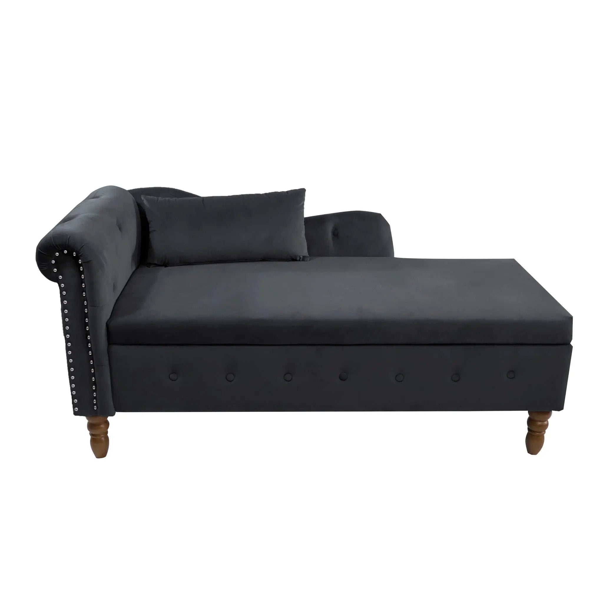 Chaise Lounge Indoor, Lounge Chair For Bedroom With Storage & Pillow, Modern Upholstered Rolled Arm Chase Lounge For Sleeping With Nailhead Trim For Living Room Bedroom Office by HouseOfZazla