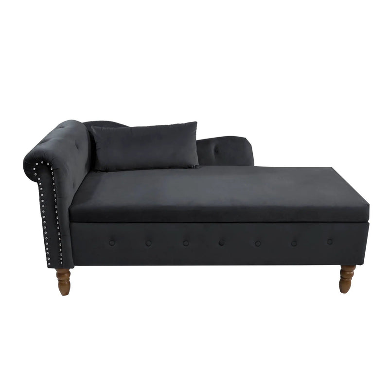Chaise Lounge Indoor, Lounge Chair For Bedroom With Storage & Pillow, Modern Upholstered Rolled Arm Chase Lounge For Sleeping With Nailhead Trim For Living Room Bedroom Office by HouseOfZazla