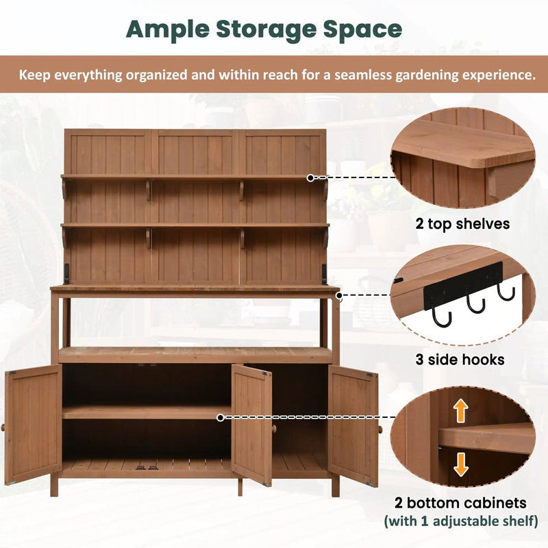 TOPMAX Potting Bench with Hutch, 50.2' Solid Fir Wood Garden Workstation by HouseOfZazla