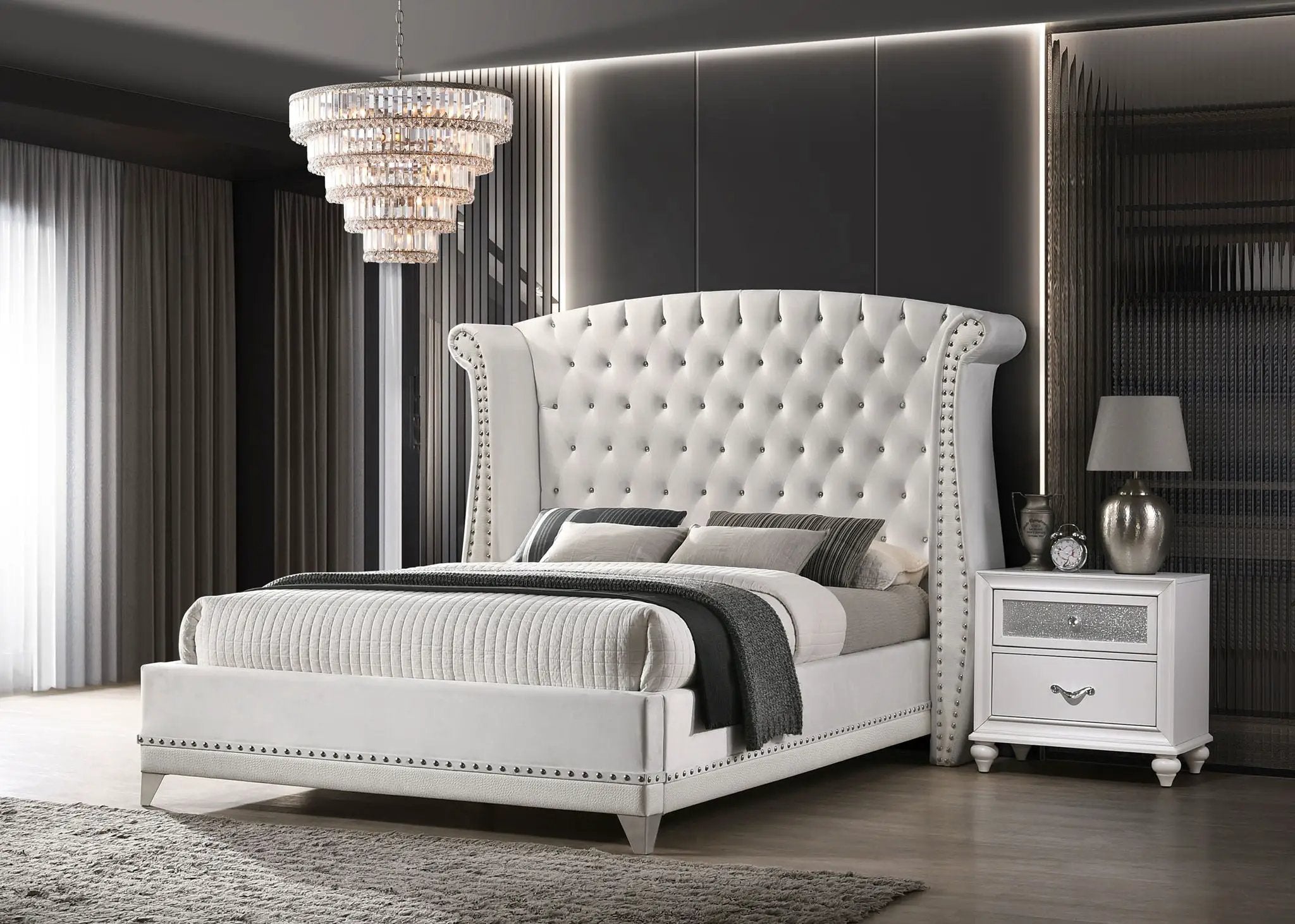 Barzini Upholstered California King Wingback Bed White by Unique Piece Furniture