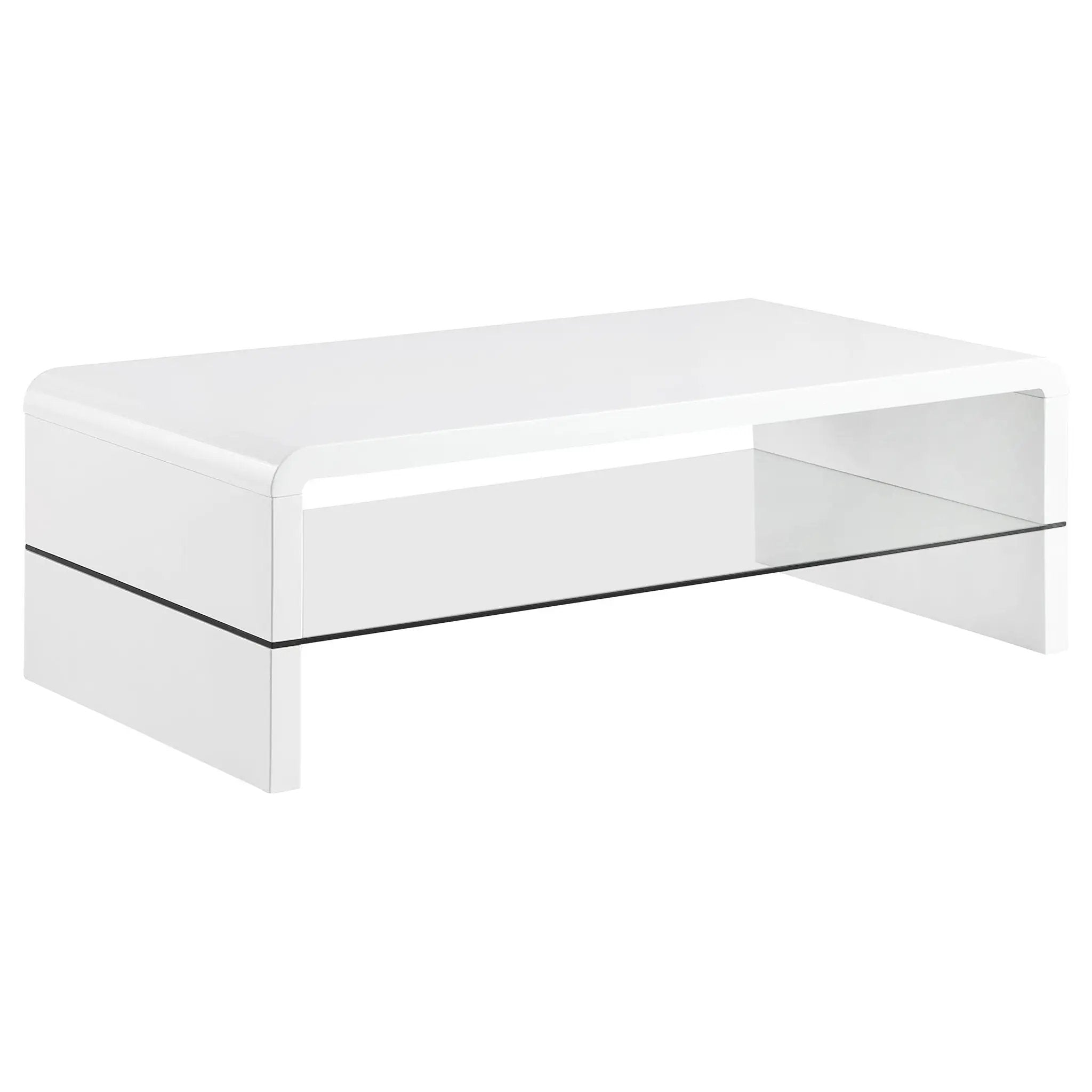 Airell Rectangular Coffee Table with Shelf White High Gloss by Unique Piece Furniture