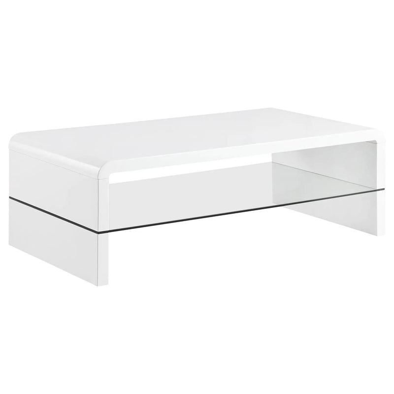 Airell Rectangular Coffee Table with Shelf White High Gloss by Unique Piece Furniture
