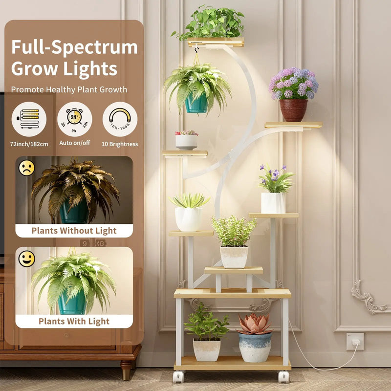 Indoor Plant Stand with Grow Lights - 62" Tall, 8 Tiered Shelf by HouseOfZazla