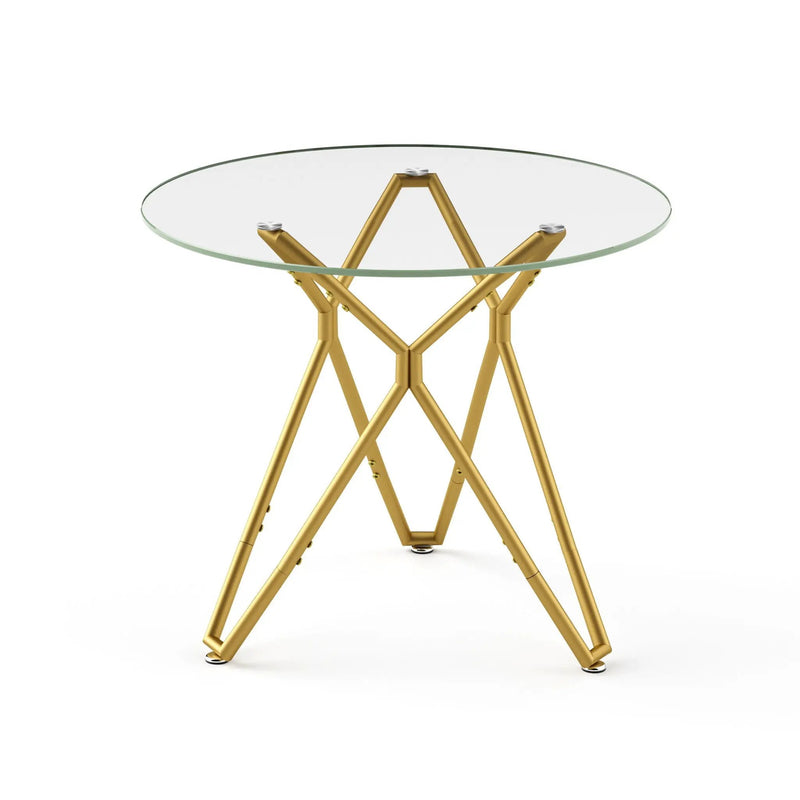 Modern Round Tempered Glass Dining Table With Sturdy Metal Legs For 1 - 4 People - Gold by HouseOfZazla