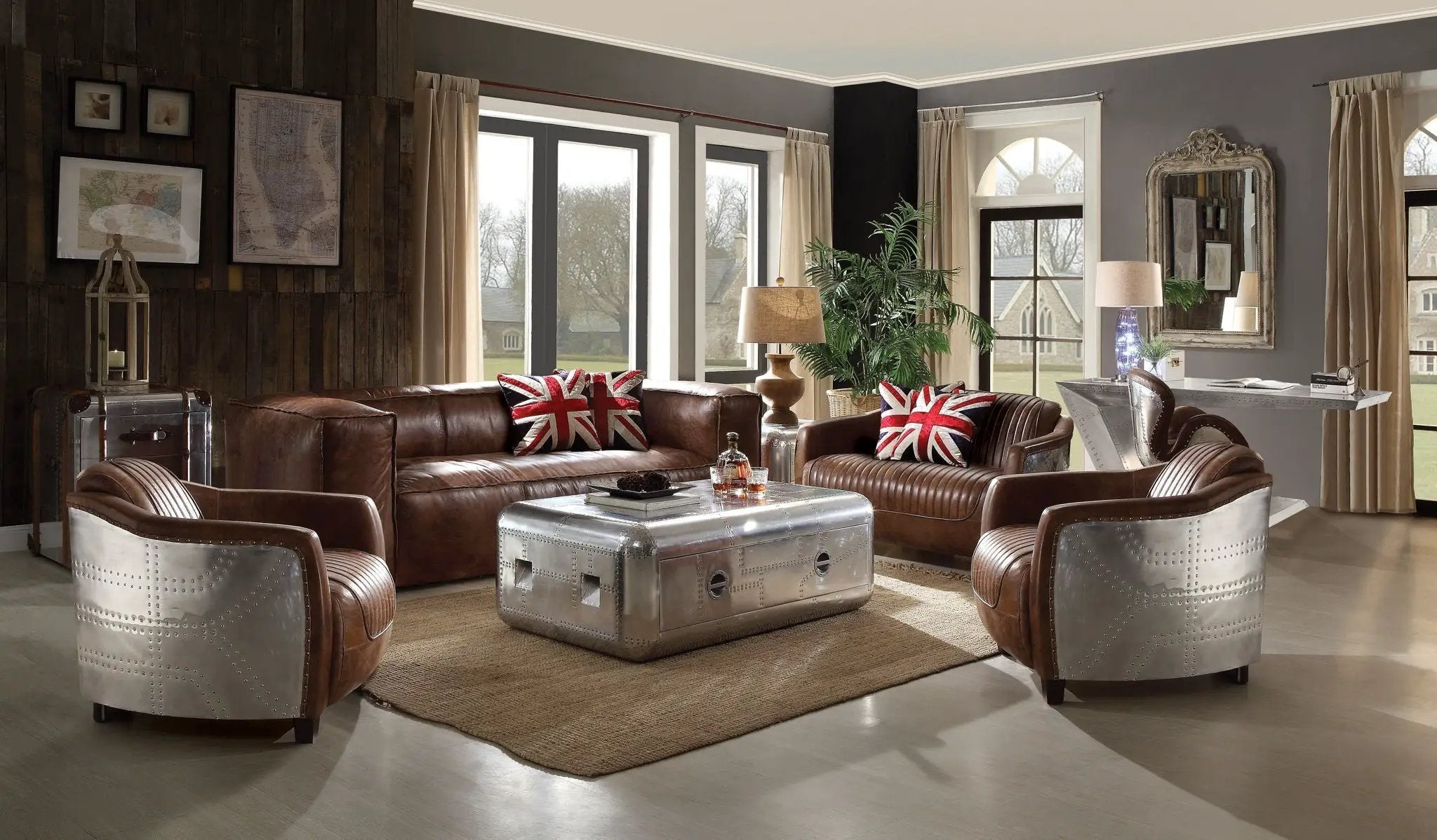 Brancaster Top Grain Leather Living Room Set - Brown by HouseOfZazla