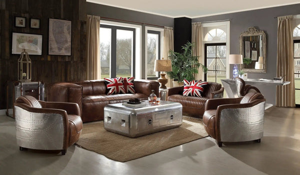 Brancaster Top Grain Leather Living Room Set - Brown