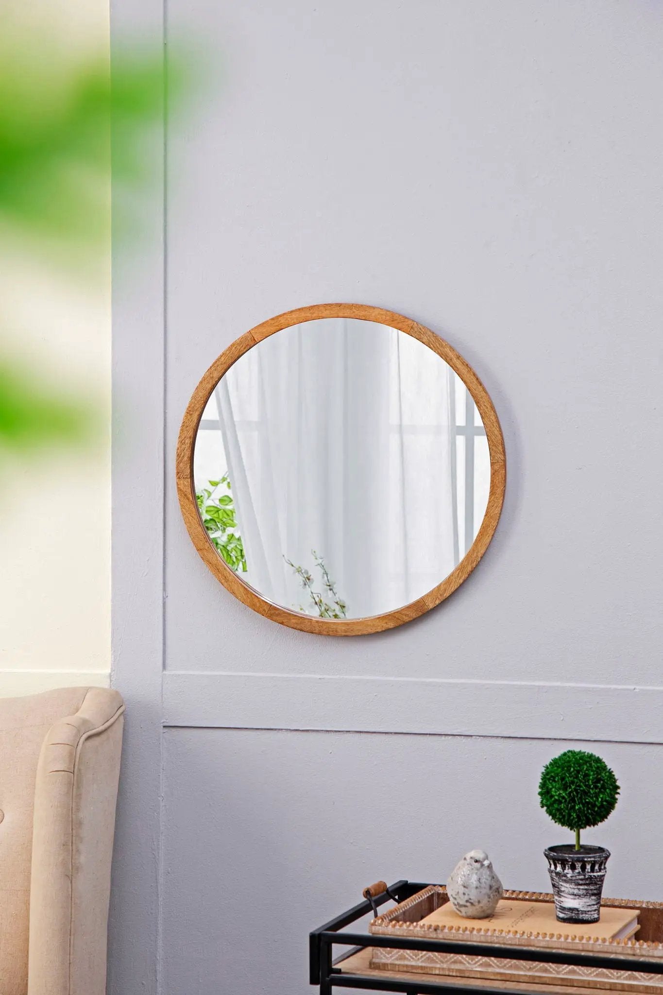 Circle Wall Mirror With Wooden Frame, Wall Mirror For Living Room by Unique Piece Furniture