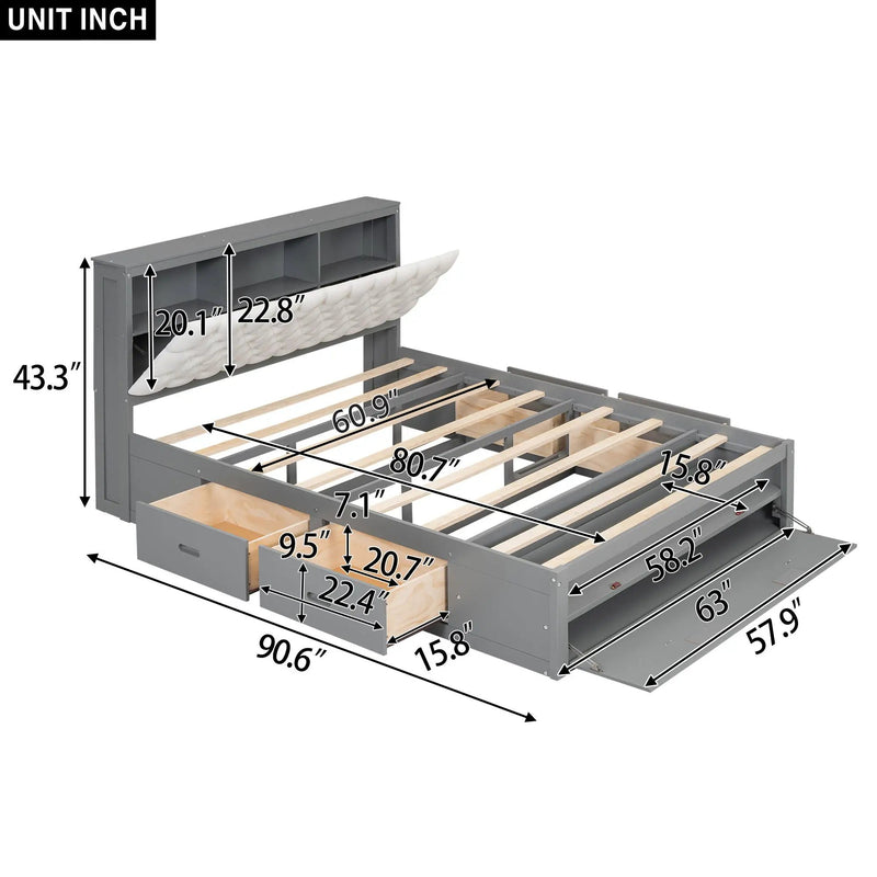 Platform Bed With Storage Headboard, Shoe Rack And 4 Drawers by Unique Piece Furniture