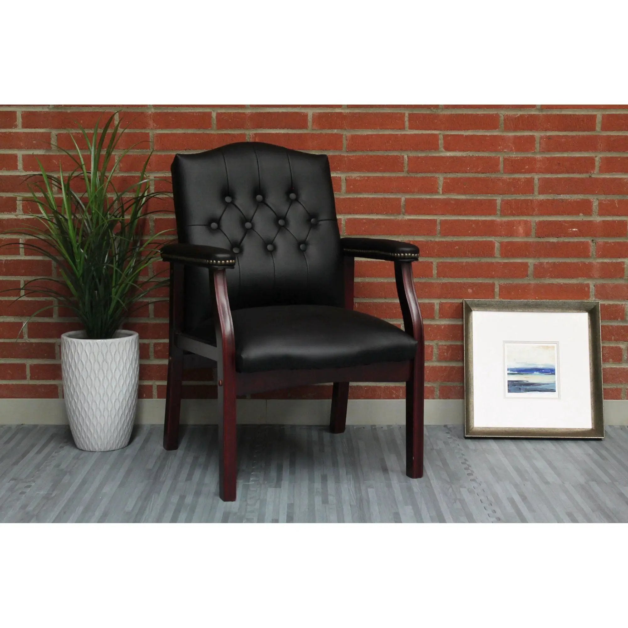 Leather Reception Guest Chairs With Padded Seat And Arms Ergonomic Mid-Back Office Executive Side Chair For Meeting Waiting Room Conference Office Guest Chairs - Black by HouseOfZazla
