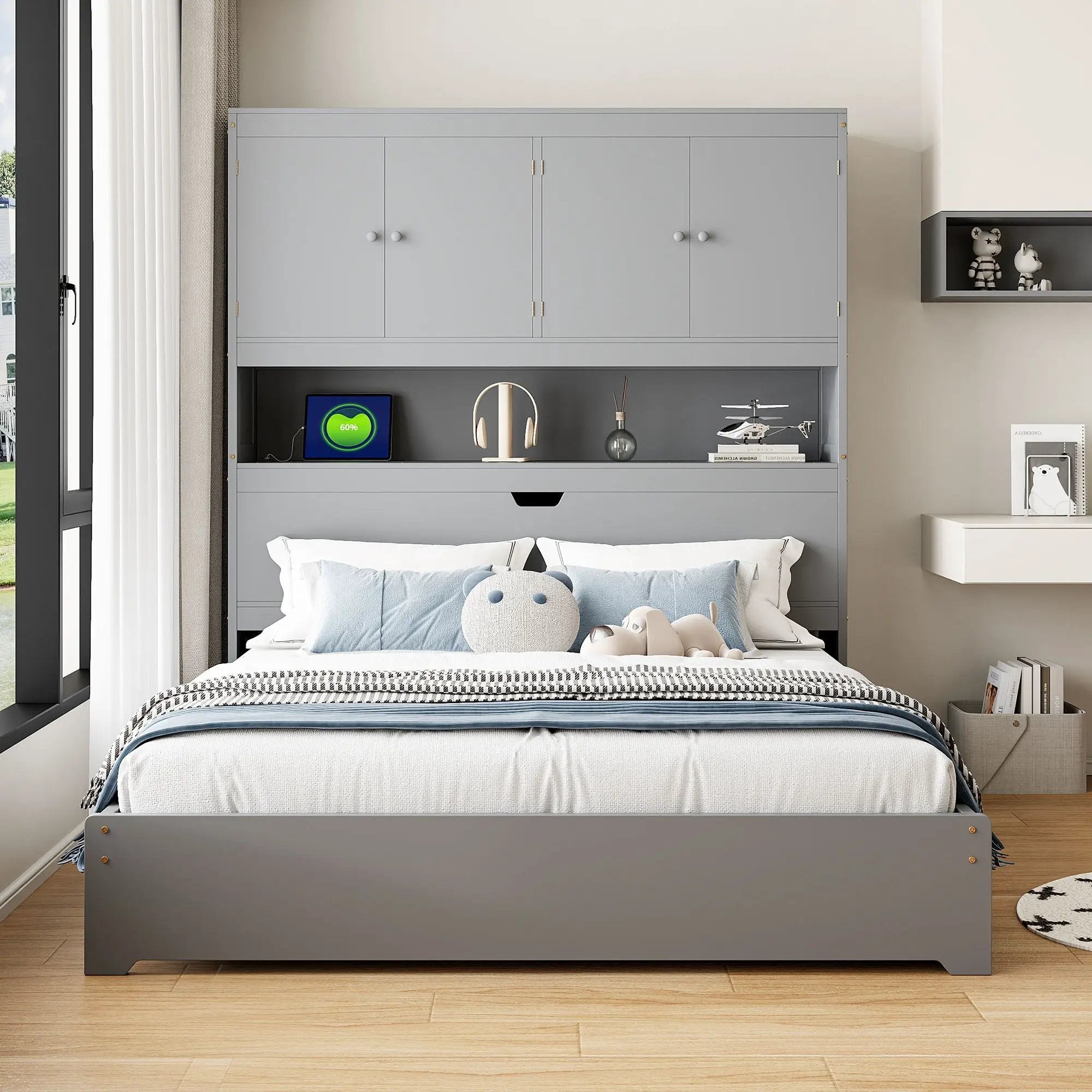 Platform Bed With USB, Storage Headboard & Drawers