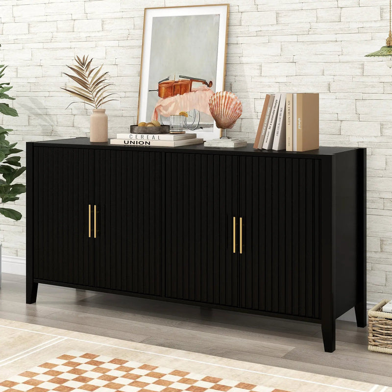 U_Style Modern 4-Vertical Wavy Slatted Doors Sideboard by HouseOfZazla