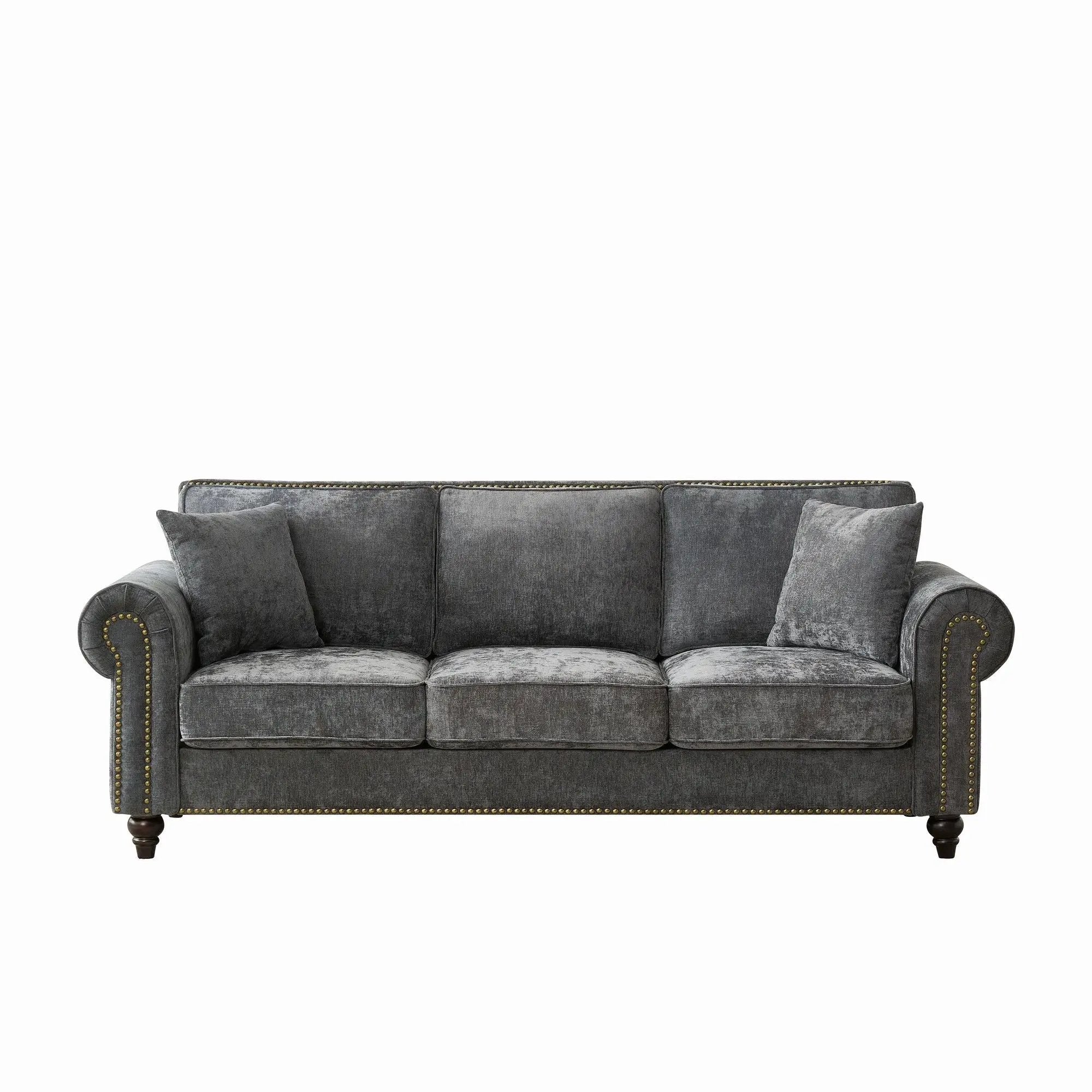 3 Seater Sofa With Tufted Upholstery, Rolled Arms, Nailhead Trim by Unique Piece Furniture