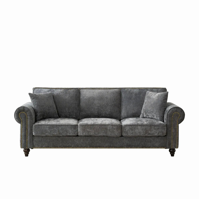 3 Seater Sofa With Tufted Upholstery, Rolled Arms, Nailhead Trim by Unique Piece Furniture