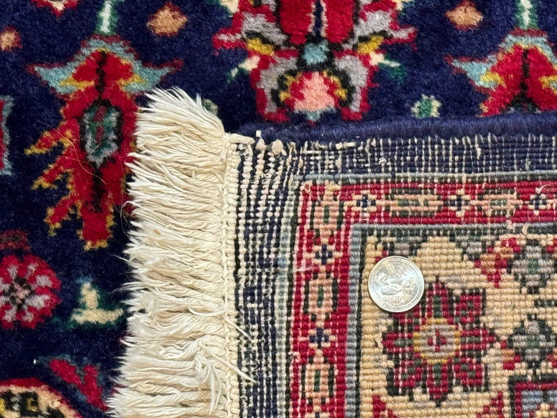 Large Persian Tabriz Rug 10x16, Navy Blue and Red, Allover Pattern, Vintage Hand Knotted Wool Carpet by Jewel Rugs