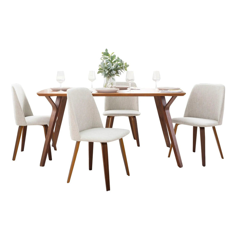 Folia Toriano - 5 Piece Mid-Century Modern Dining Set - Walnut / Beige by HouseOfZazla