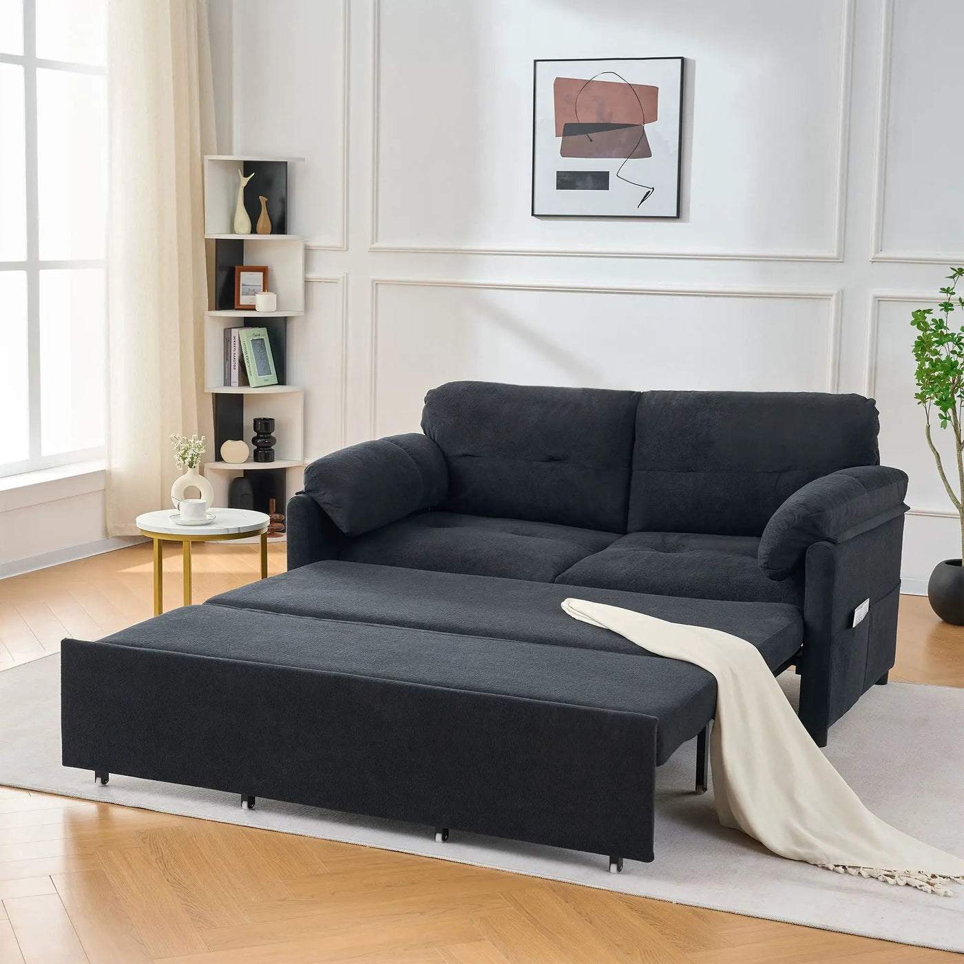 Convertible Pull Out Sofa Bed Queen Size, 3 In 1 With Side Storage by HouseOfZazla