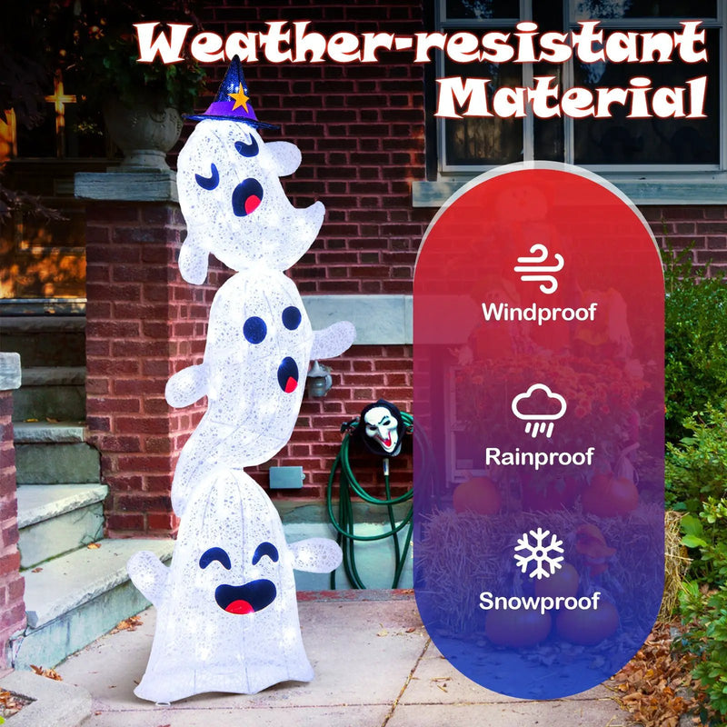 4 FT Lighted Standing Halloween Decoration Stacked Ghosts with 120 LED Lights by DirectDeals
