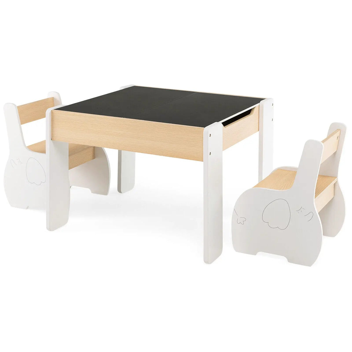 4-in-1 Wooden Activity Kids Table and Chairs with Storage and Detachable Blackboard, photo 5 of 16