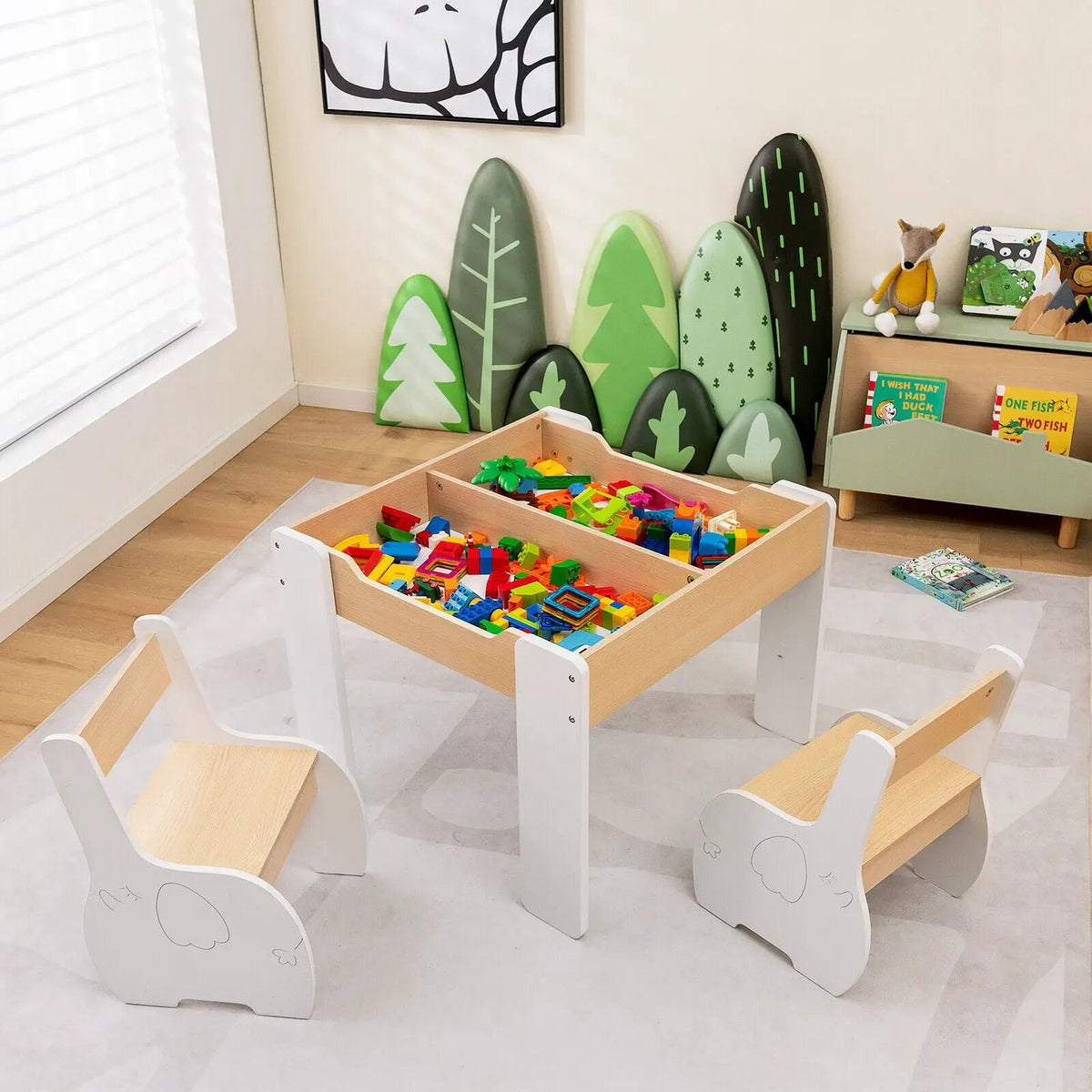 4-in-1 Wooden Activity Kids Table and Chairs with Storage and Detachable Blackboard, photo 13 of 16