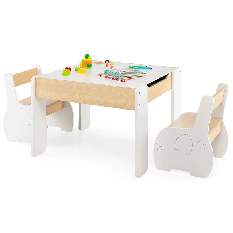 4-in-1 Wooden Activity Kids Table and Chairs with Storage and Detachable Blackboard by DirectDeals