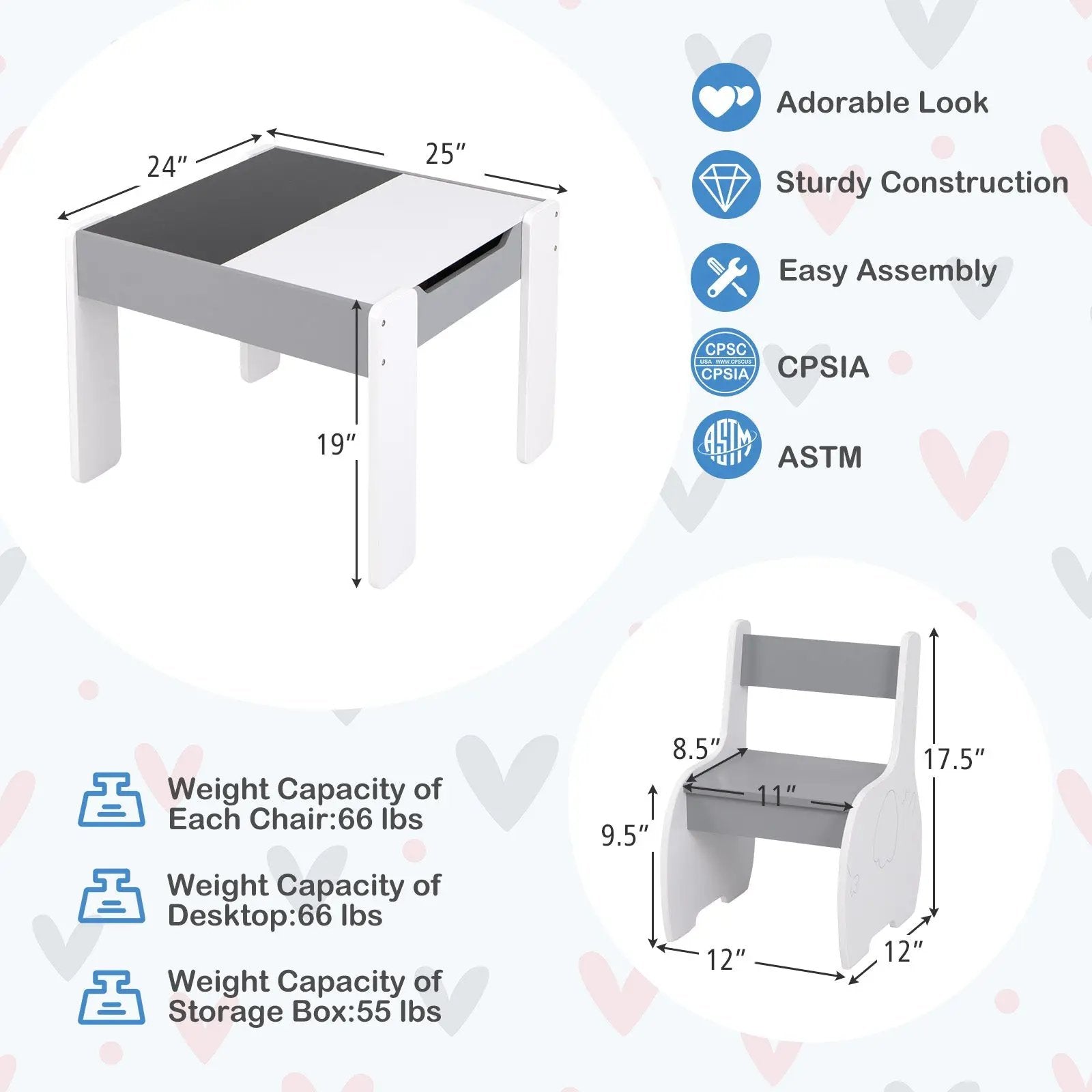4-in-1 Wooden Activity Kids Table and Chairs with Storage and Detachable Blackboard by DirectDeals